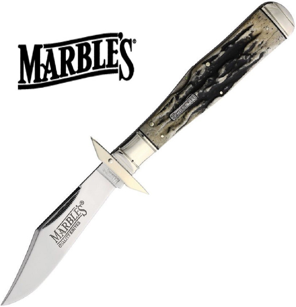 Marbles Swing Guard Cheetah Folding Lock Back Knife - Black Stag handles