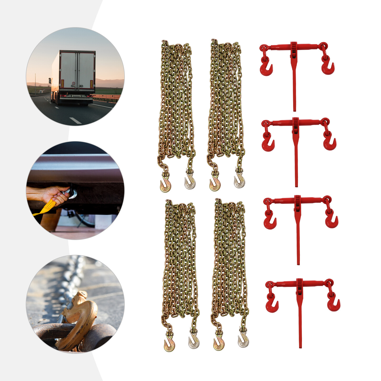 4 Pack 5/16"-3/8" Chain and Binder Kit Ratchet Load Binder w/ 4x 20ft Chains NEW