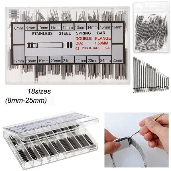 360pcs Watch PIN SPRING BARS Band Strap Link 8-25mm Repair Kit Stainless Steel