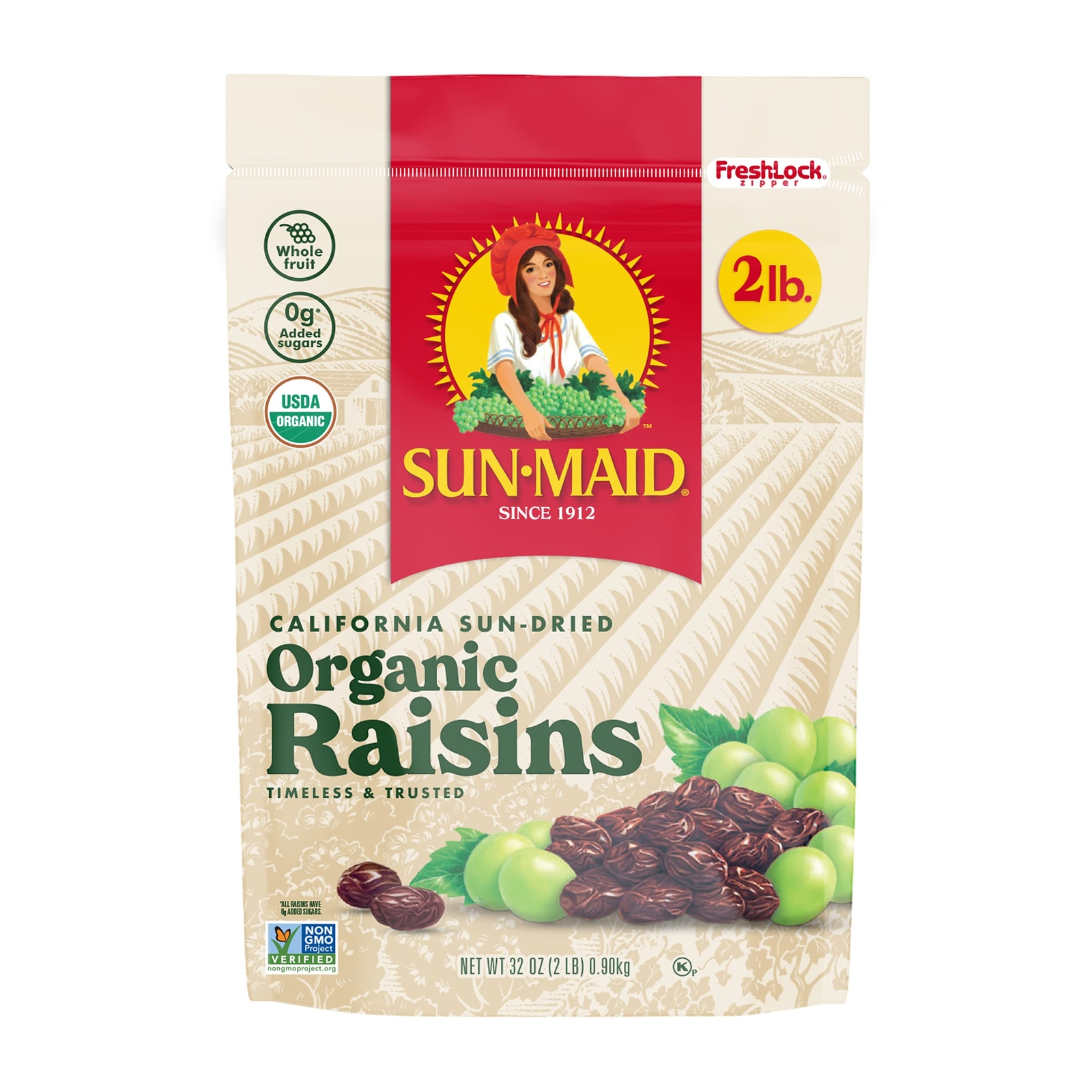 Sun-Maid | Organic Califorina Raisins | 32 Ounce Resealable Bag (Pack Of 2) - 64
