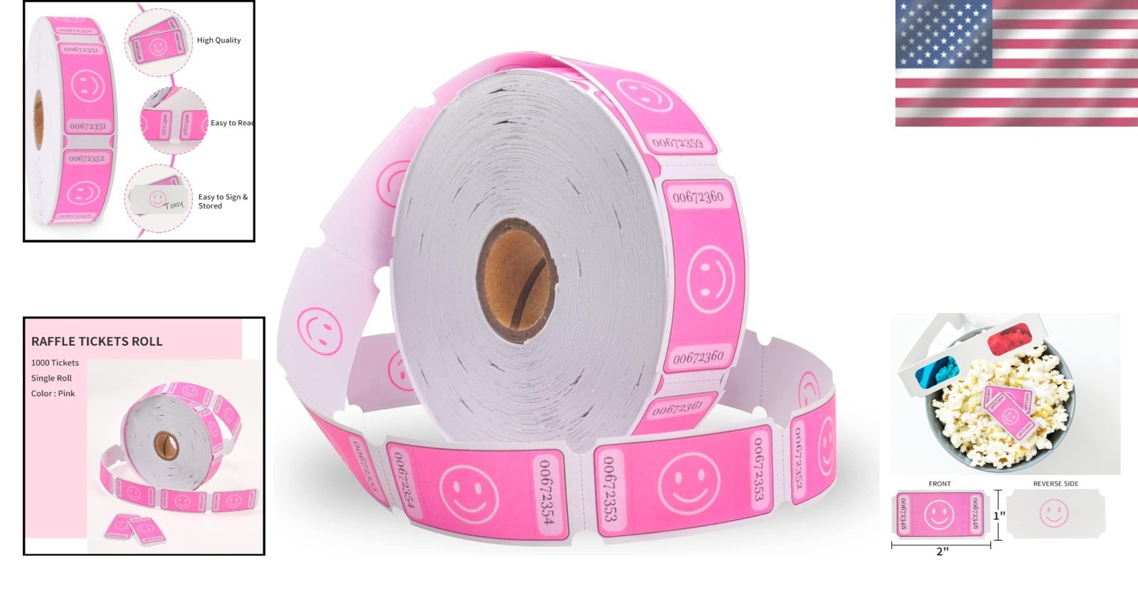 Smiley Face Raffle Tickets - 1000 Pink Perforated Tickets for All Your Events