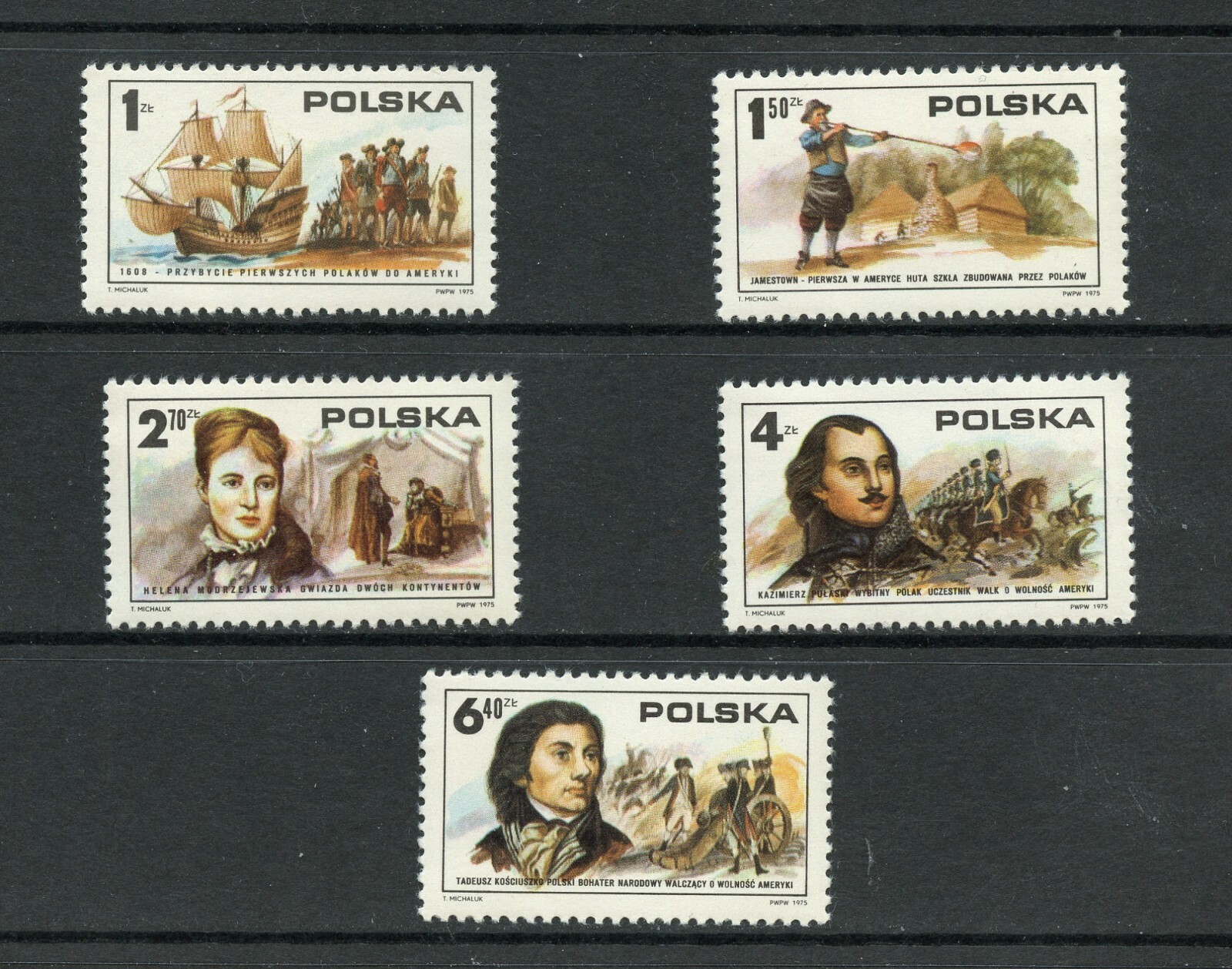 J360   Poland  1975   famous Polish Americans   5v.     MNH