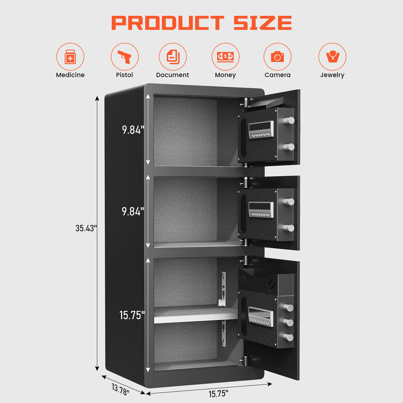 Safe, 8.0 Cuft Triple Door Safe Box for Home with Drop Slot & Adjustable Shelf