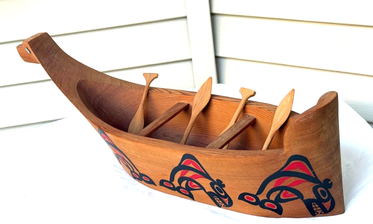 Northwest Coast Native Art Large Killerwhale Canoe Journey sculpture carving