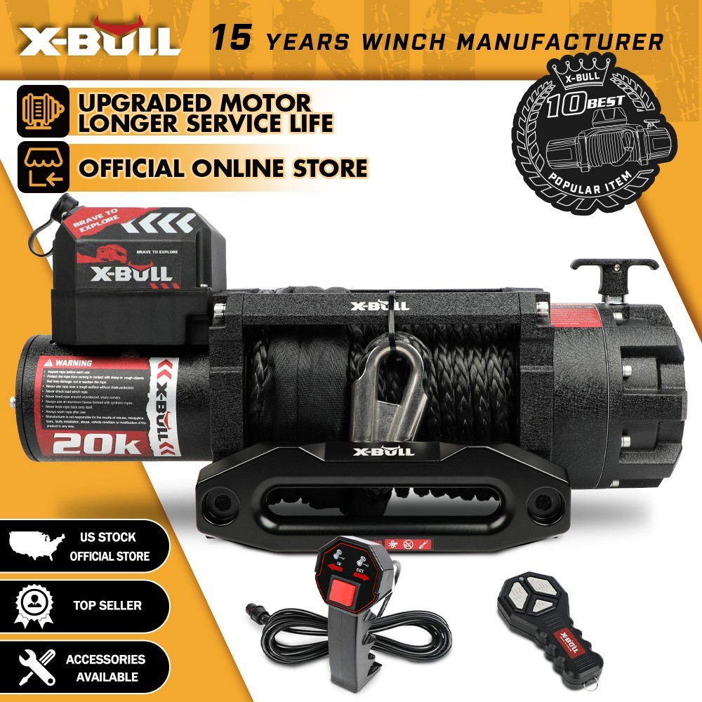 X-BULL 20000LBS Winch 20K Winch Synthetic Rope Truck Trailer Winch  12V 4WD Car