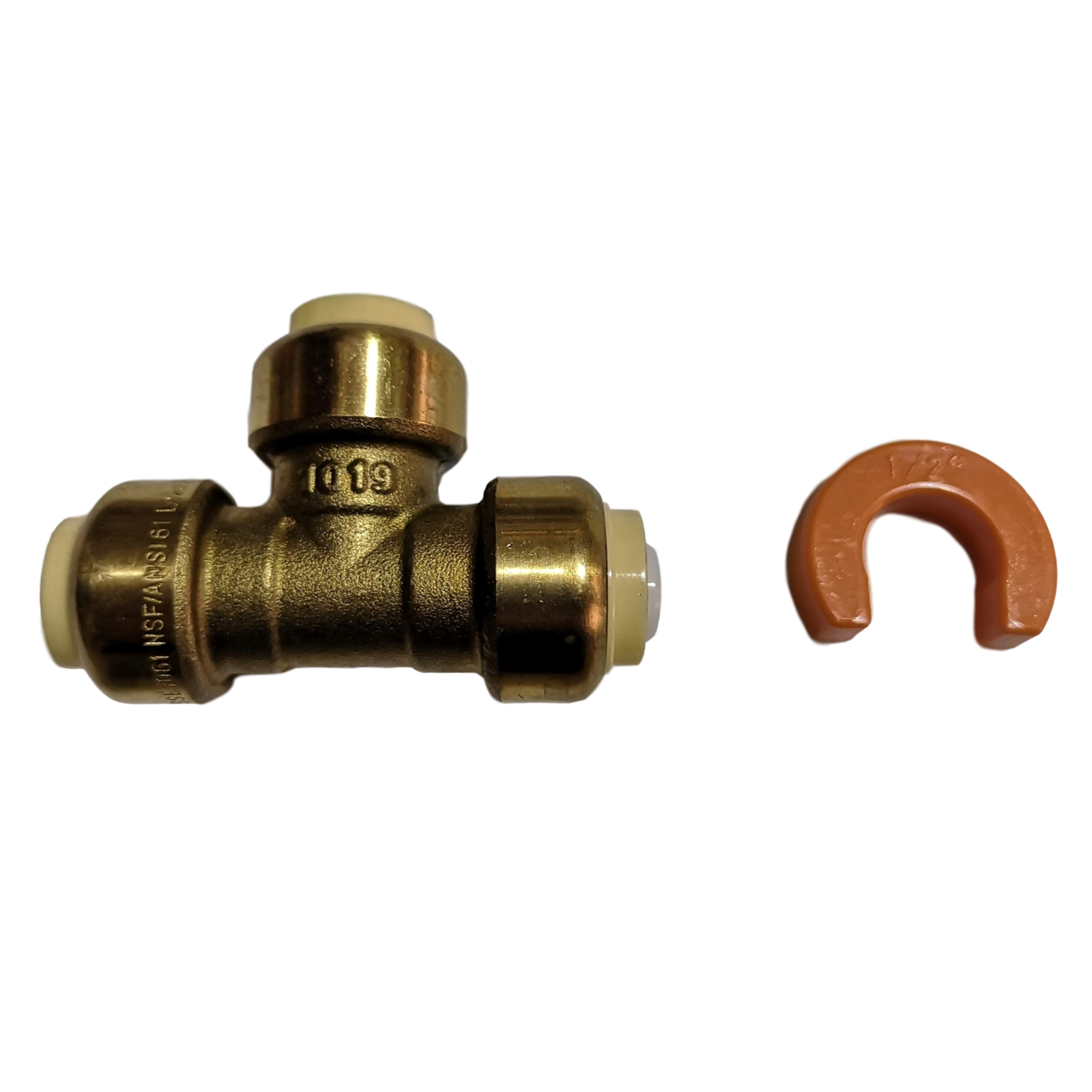 5) 1/2" Push-Fit Tee for Sharkbite Tee w. 1 Free Removing Clip, Lead Free Brass