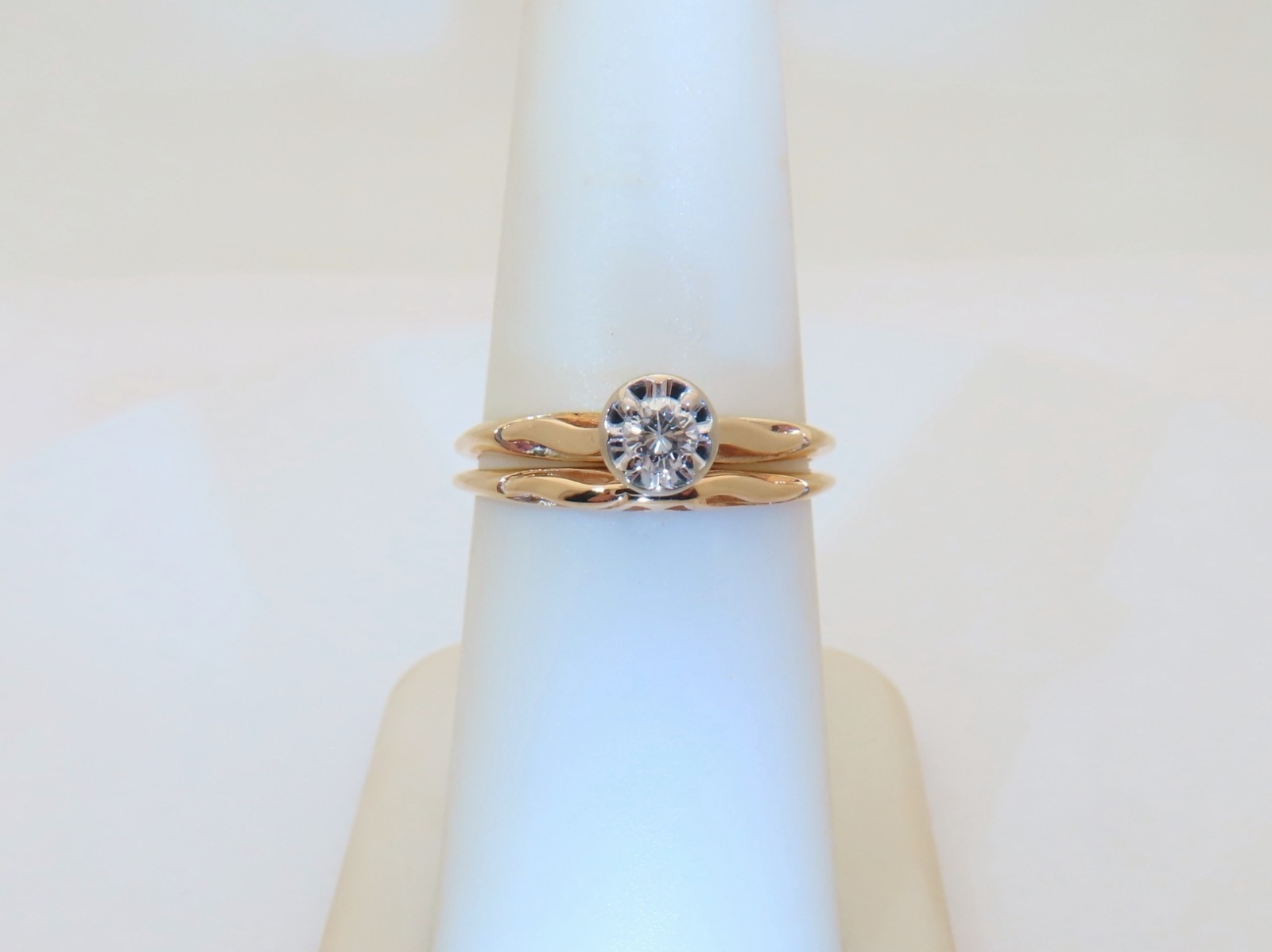 14k Gold Diamond Wedding Set Vintage Bridal Rings Natural Diamonds US 6.75 R1802