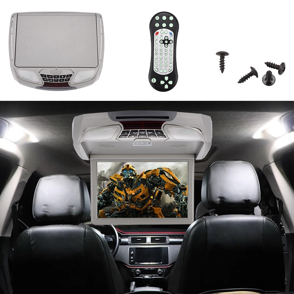 Gray 12.1" Car Flip Down Overhead Roof Mounted Monitor w/ DVD Player Wide Screen