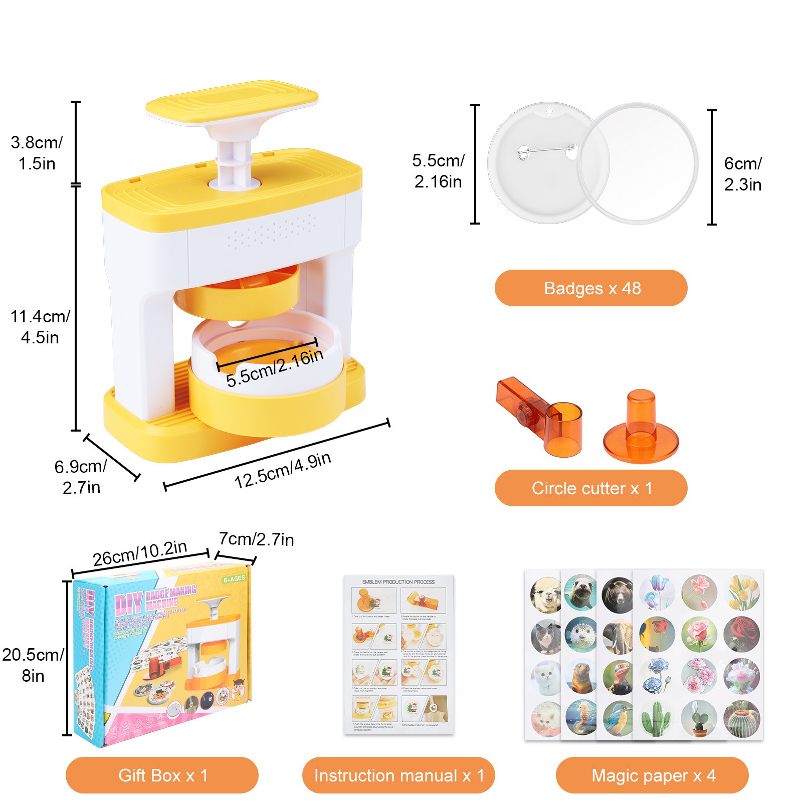 DIY Button Maker Machine ABS Badge Making Kit with 48 Patterns & Circle Cutter