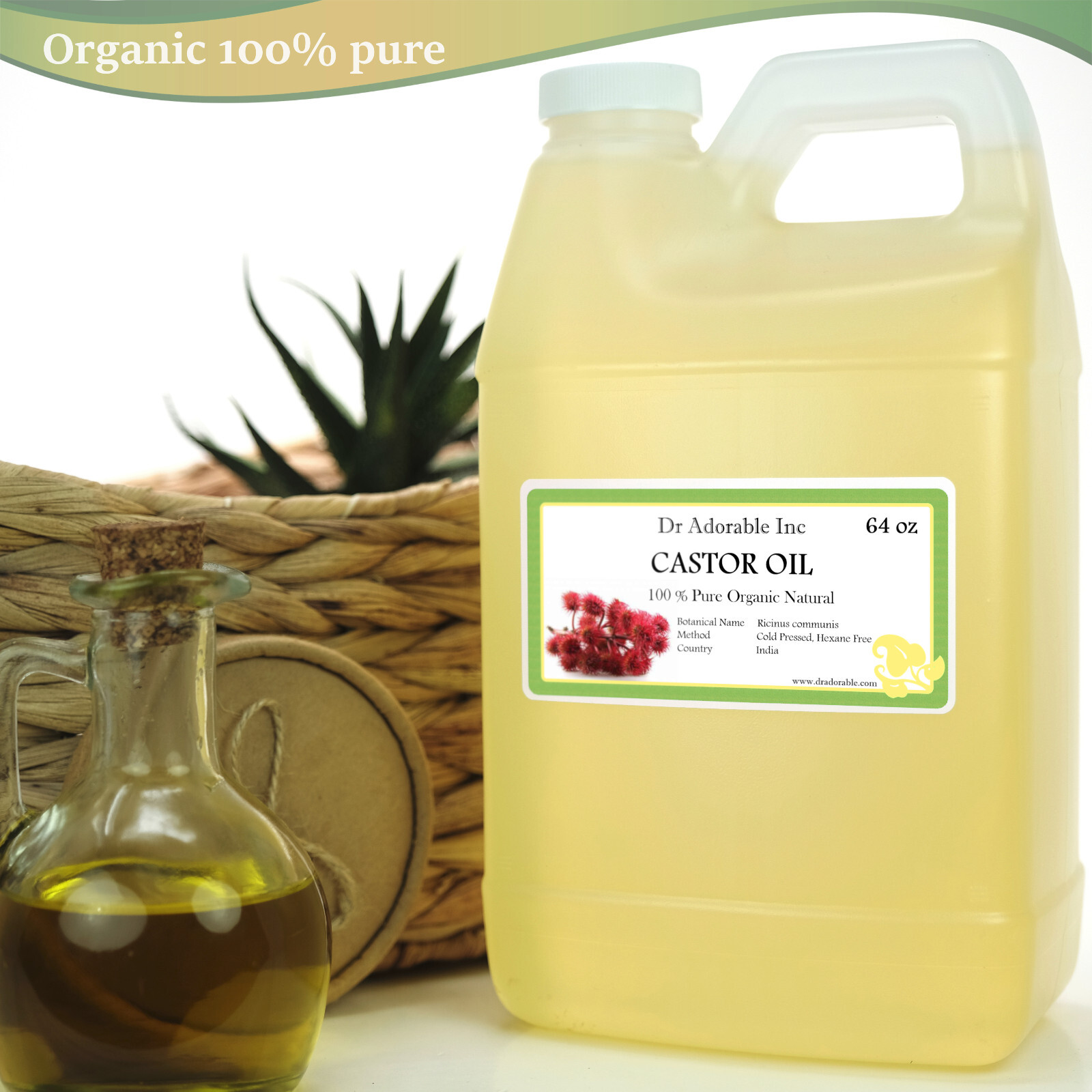 CASTOR OIL PURE ALL NATURAL CARRIER OIL ORGANIC BY DR.ADORABLE 64 OZ/2 QUARTERS