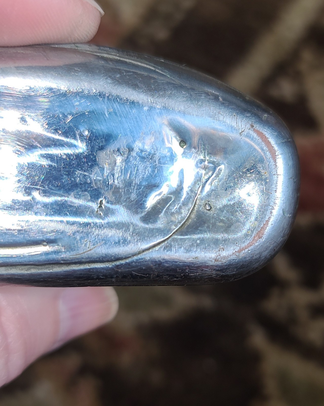 Antique Silver & Copper Plated Glass Ribbed Hip Flask 5-3/8" Tall Vintage