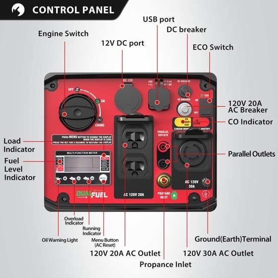 PowerSmart Portable Equipment 3800-Watt Dual Fuel Manual Start with CO Detect Qu