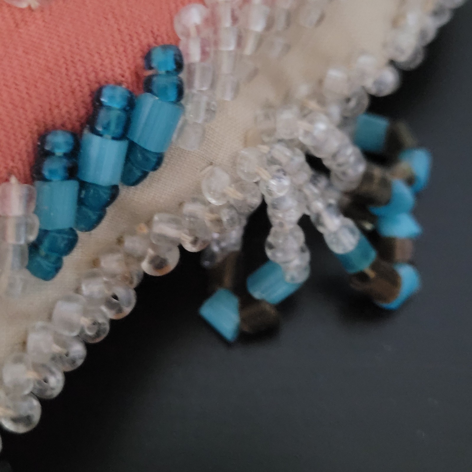 Antique 1903 Native American Beaded Heart Shaped Pillow Iroquis 5.5" x 5"