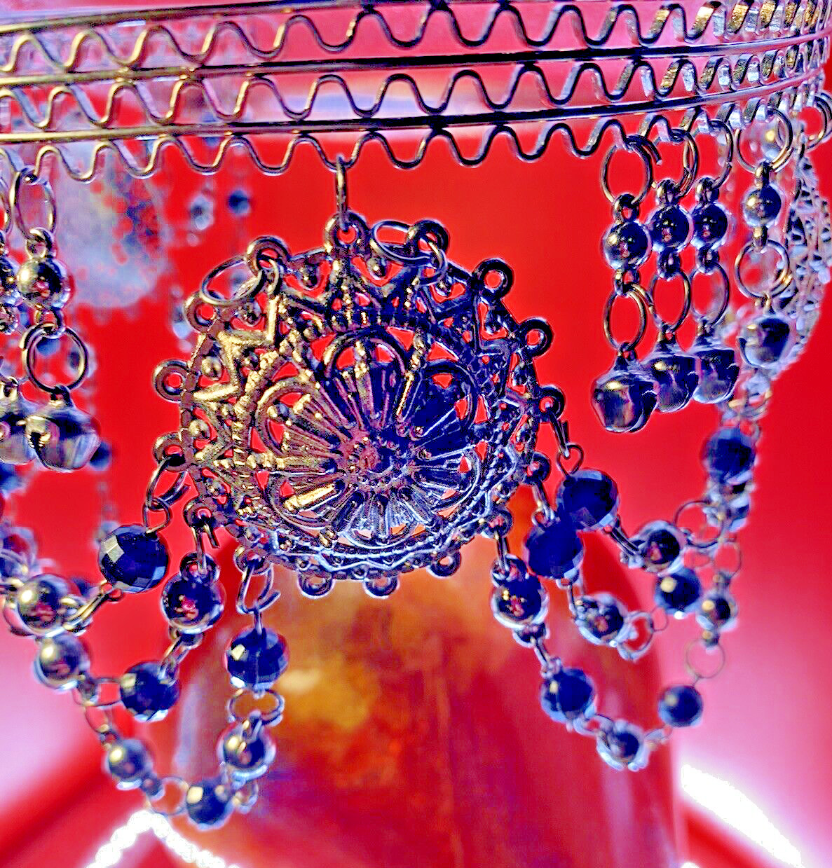 Indian Beaded Crown Vintage Art Piece Draped Beads "Anushka" Be Queen.