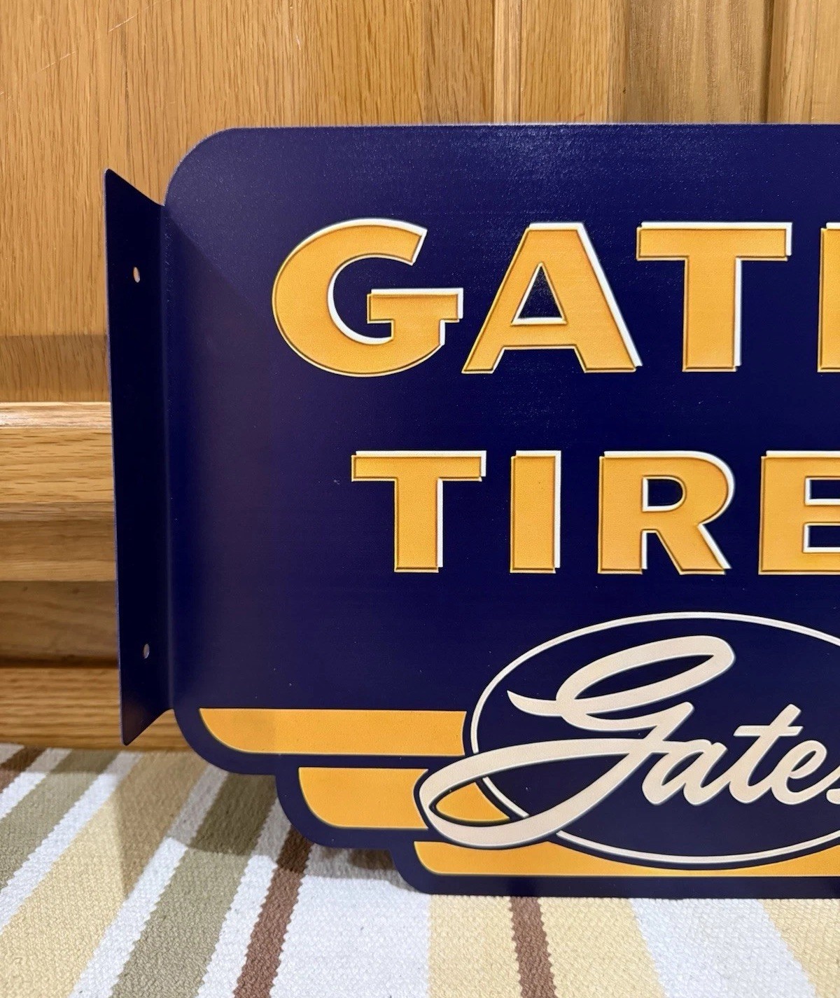 Gates Tires Flange Sign Gas Oil Garage Double Sided Vintage Style Wall Decor