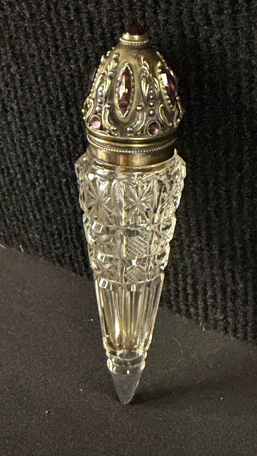 Rare Victorian Sterling with Faceted Amethyst Stones & Cut Cyrstal Scent Bottle
