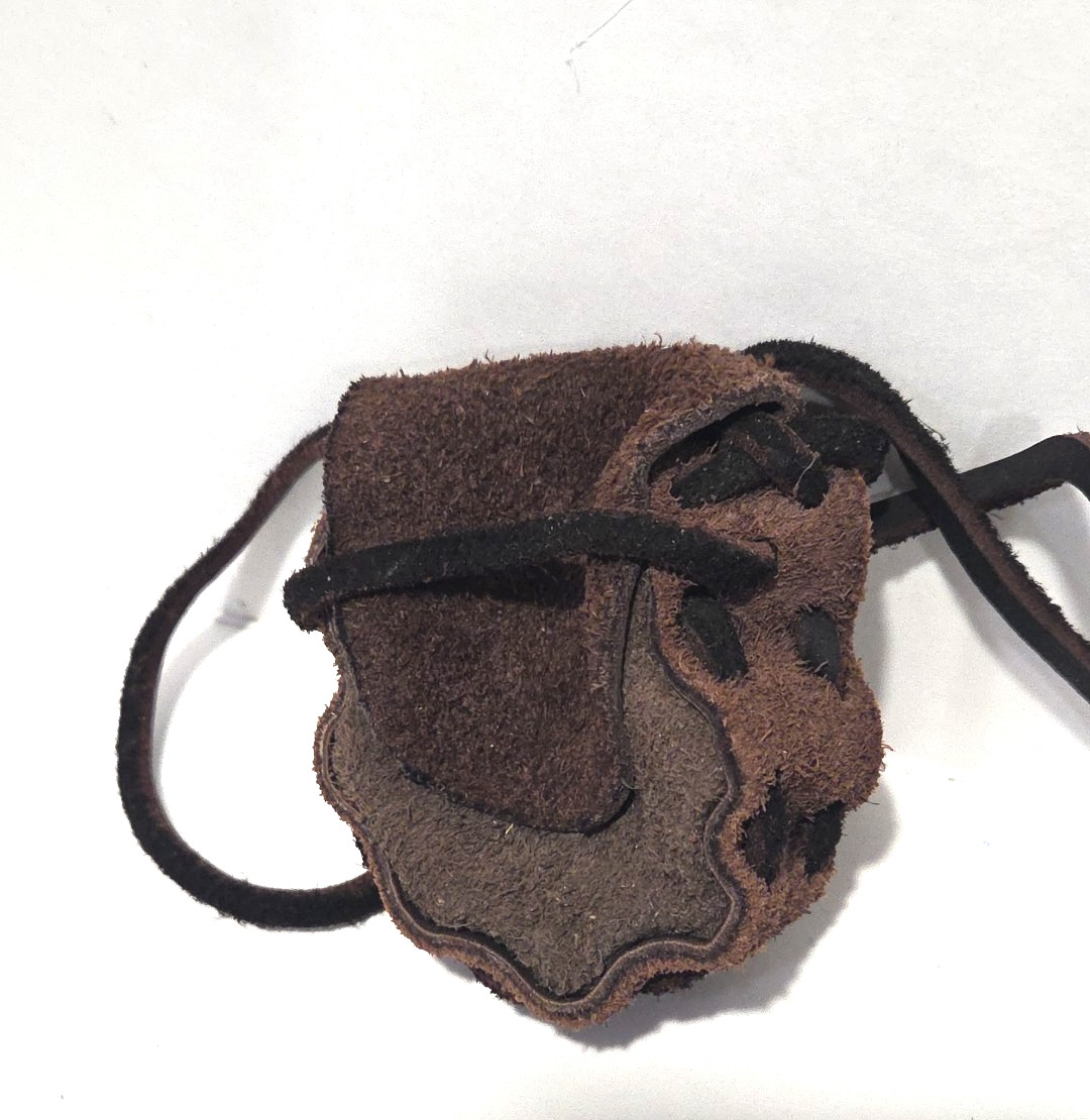 Handmade Native American Medicine Bag Small Leather Brown Small Drawstring