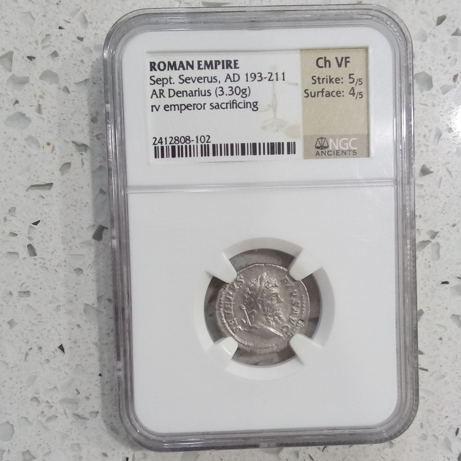 Septimius Severus Denarius NGC Ch VF AD 193-211 Silver Emperor Sacrificing