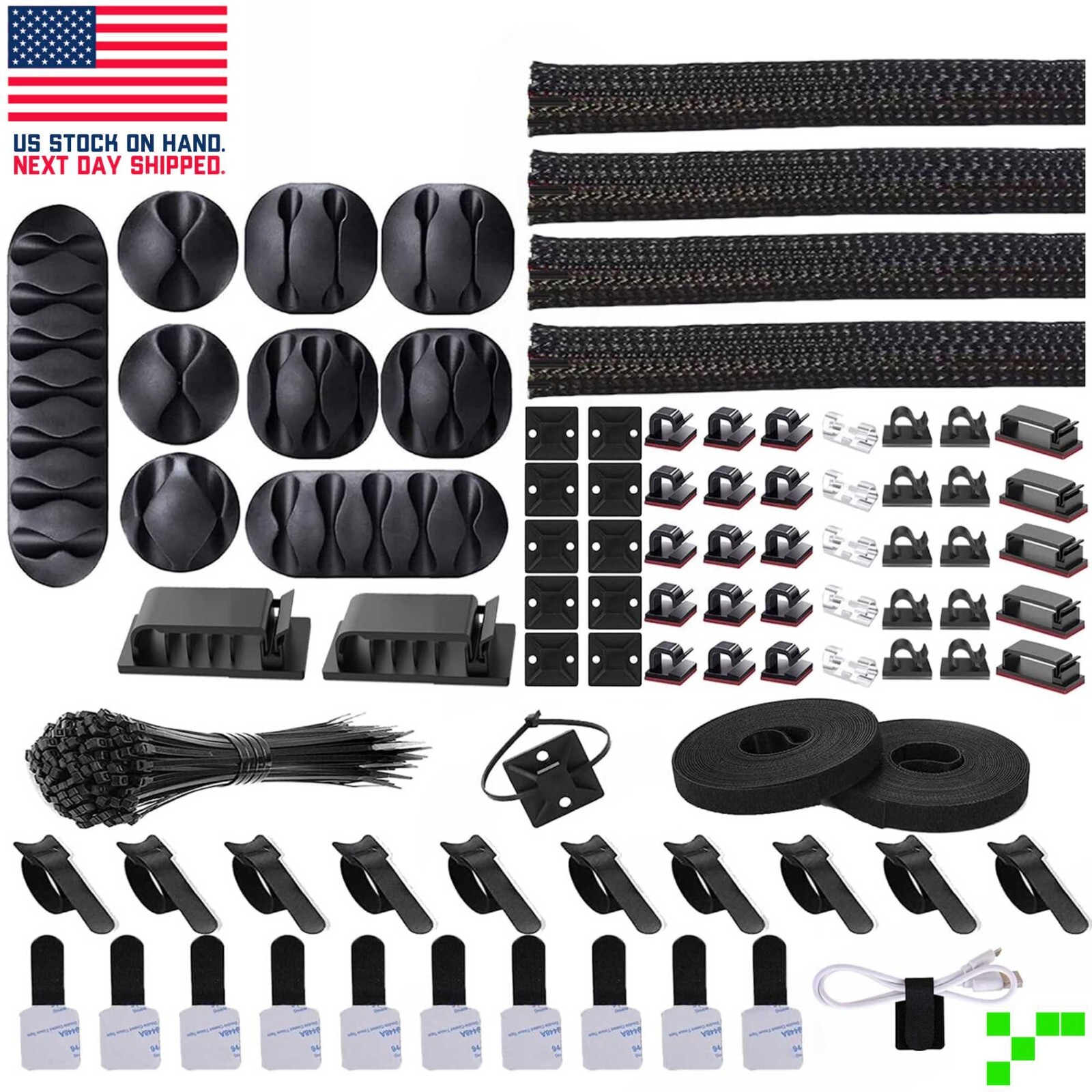173 pcs. Cable Management Kit Wire/Cord Organizer Zip Ties Holder Clips Adhesive