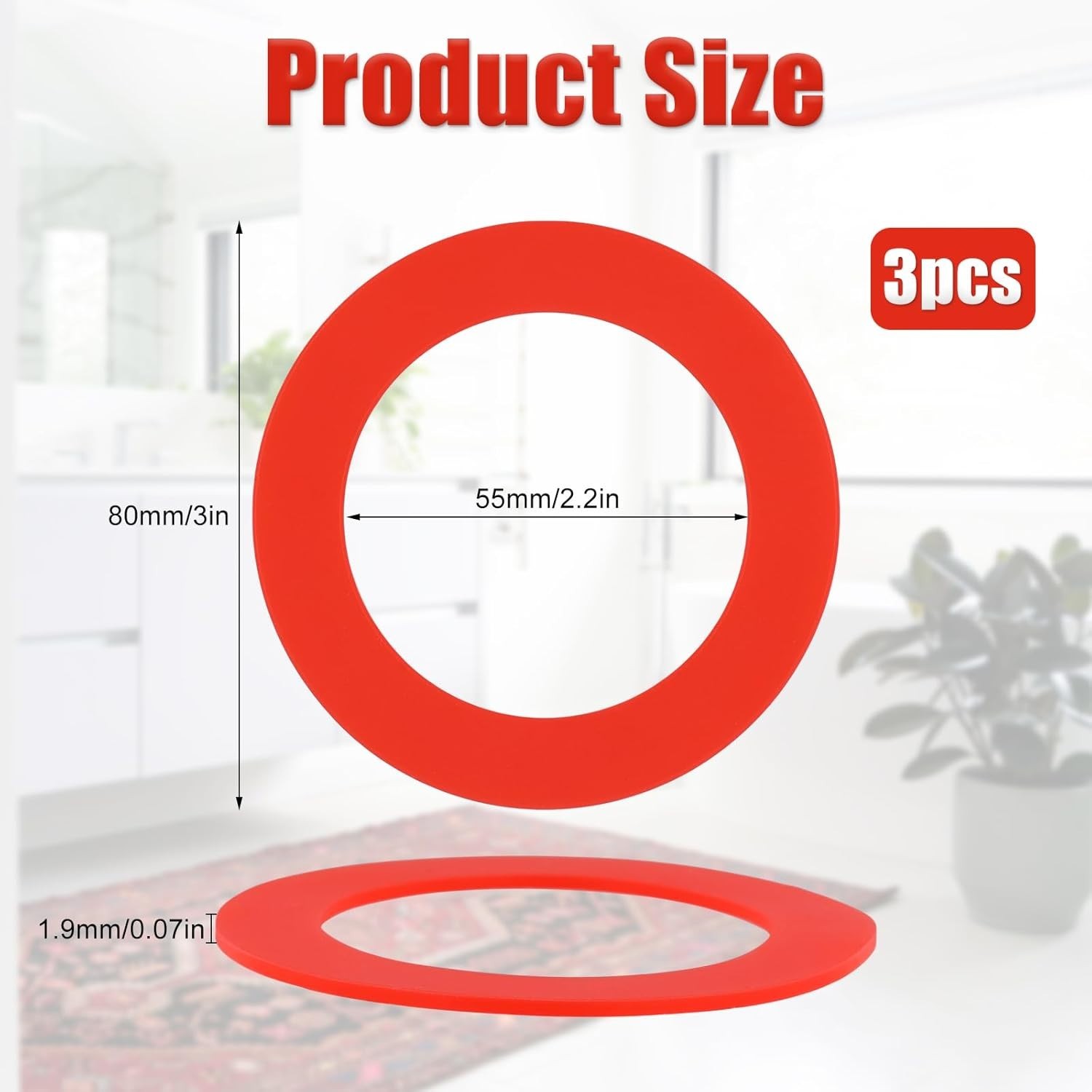 3-Pk Flush Valve Seal for Mansfield 210/211, Silicone Toilet Gasket, Red, NEW!..