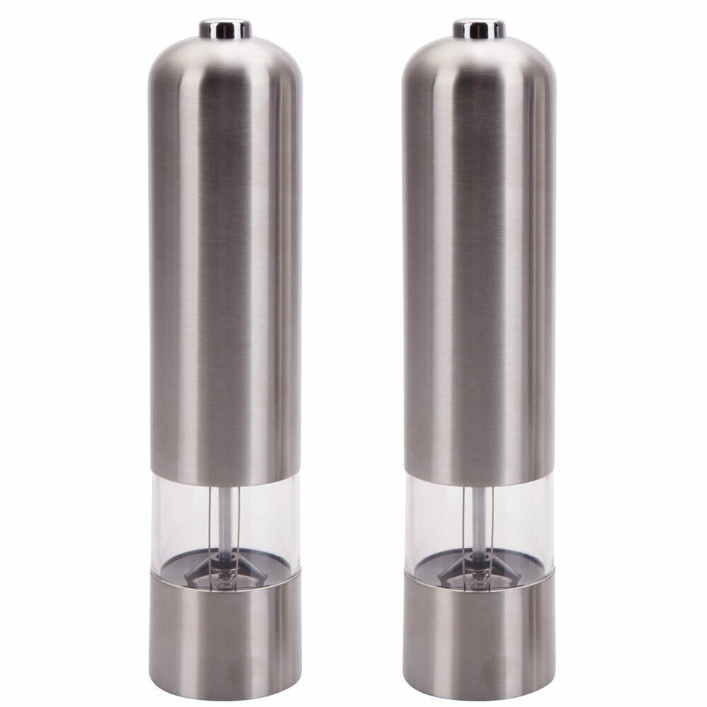 2PCS Electric Salt Pepper Grinder Mill Shakers Set Adjustable Stainless Steel