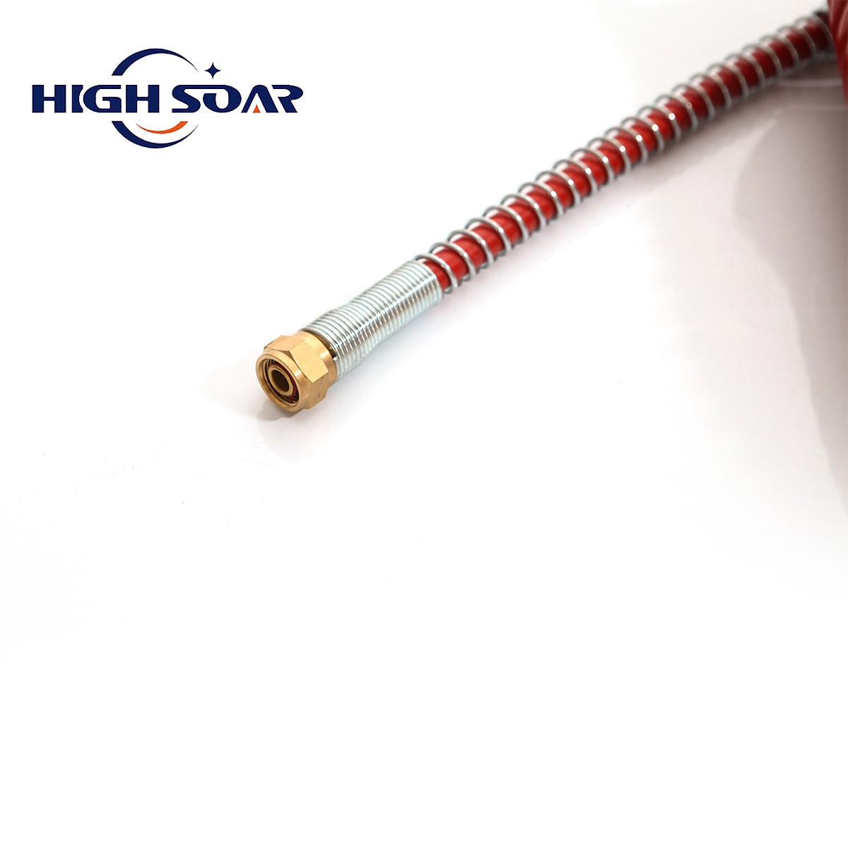 15FT Air Brake Line Coil Assembly Nylon Red & Blue Brass Fittings Semi Truck