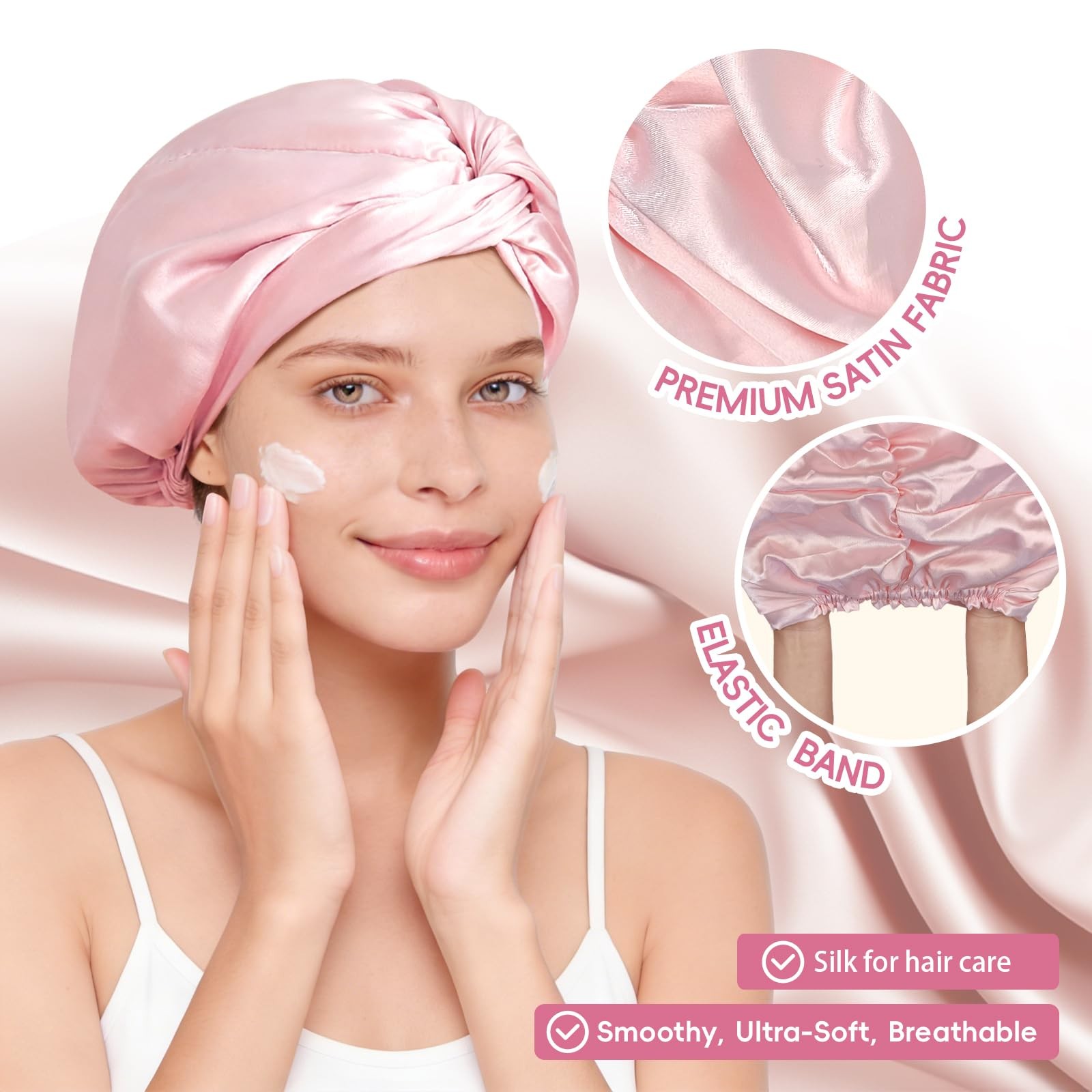 Fistmta 22 Momme 100% Mulberry Silk Bonnet for Sleeping Women, Large, Pink