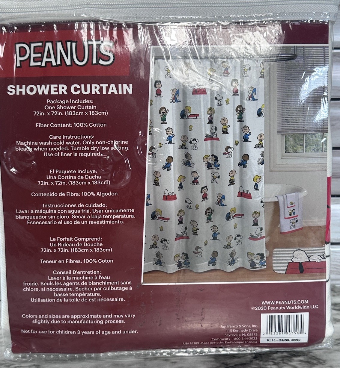 Peanuts CHARACTERS Theme 72"X72" Shower Curtain Brand New (4/7584)