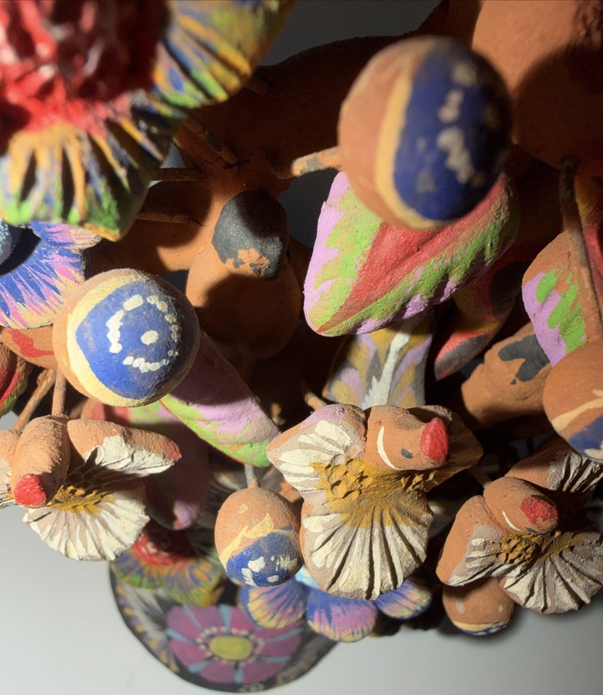 Mexican Clay TREE of LIFE Handmade Multi Color Folk Art Candelabra 12.5" Tall