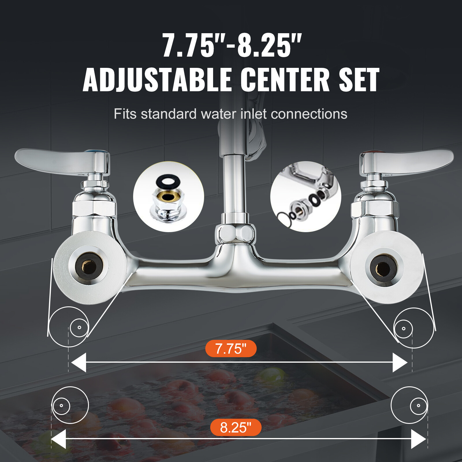 VEVOR 21" Commercial Pre-rinse Faucet Wall Mount Kitchen Sink Faucet w/ Sprayer