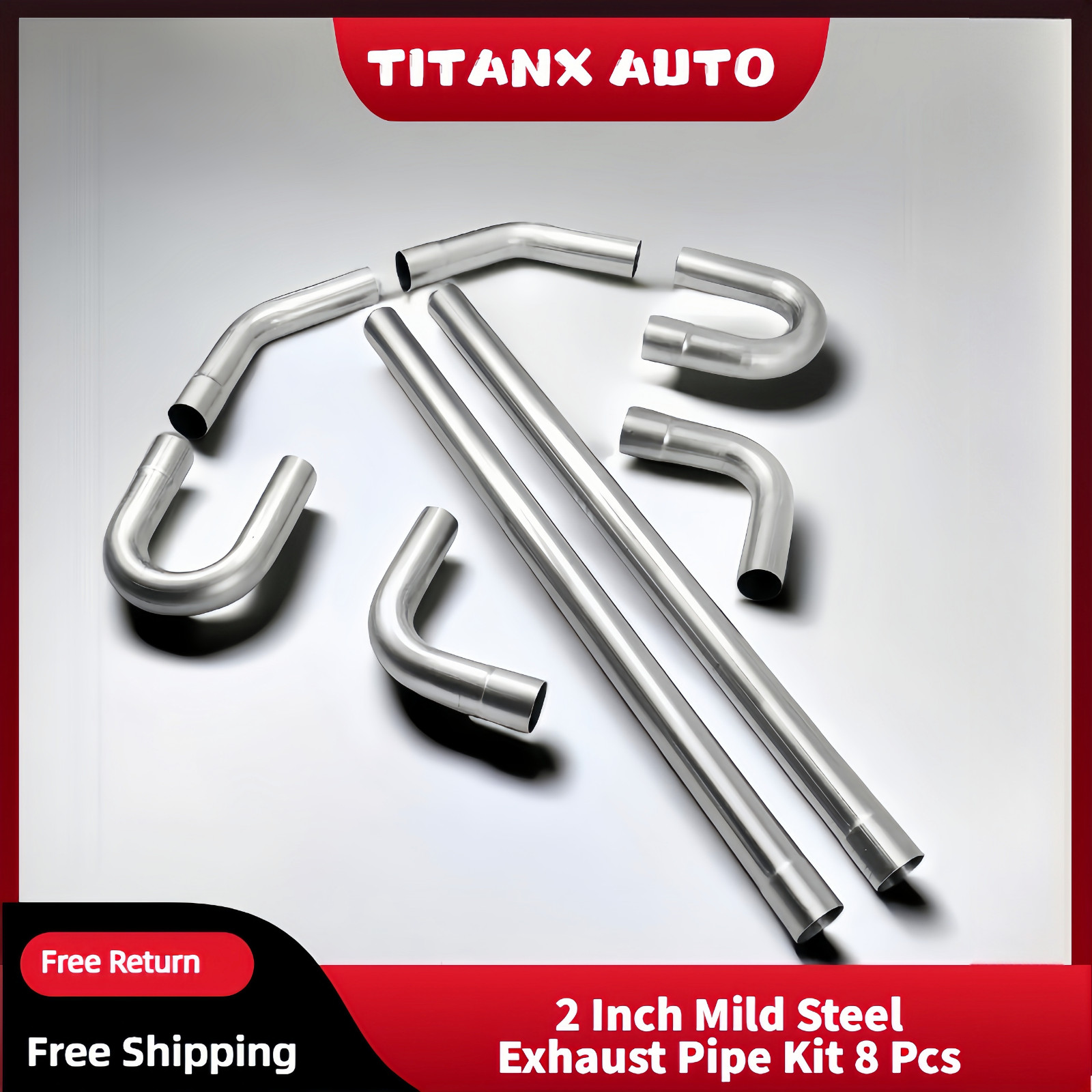 2.0" Inch Custom Exhaust Tubing Straight 90 Degree Mandrel Pipe U-Bend Kit 8 Pcs