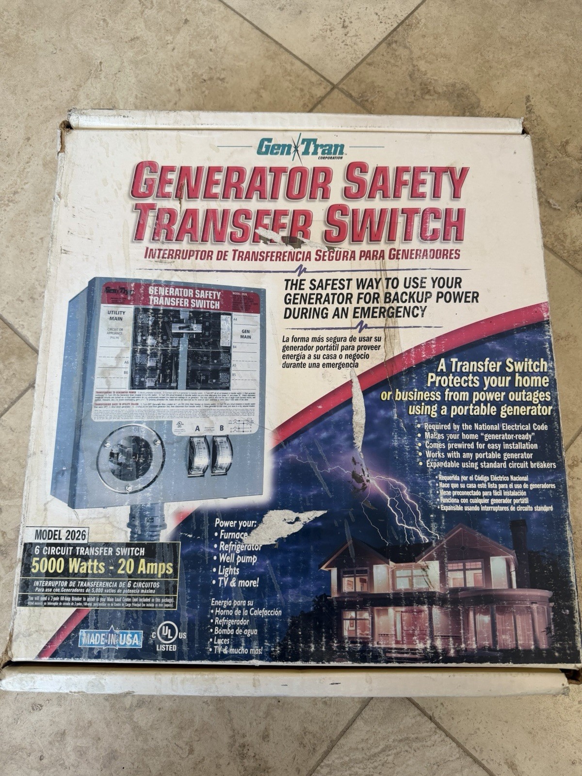 Gen Tran 5000 Watt 20 Amp 6 Circuits Generator Safety Transfer Switch Model 2026