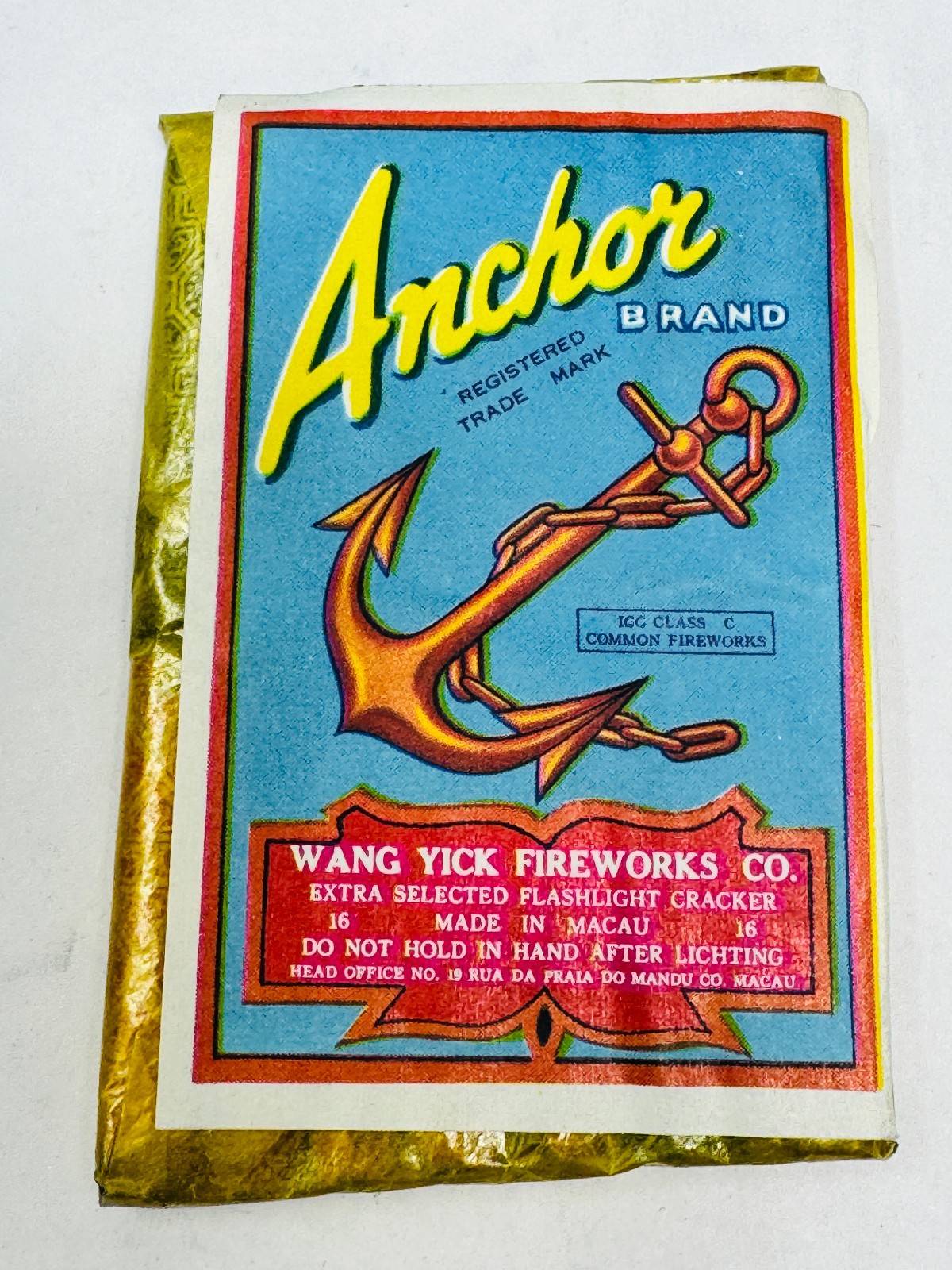 Vintage Fire Cracker Label ANCHOR Brand  1  1/2" 16  Macau