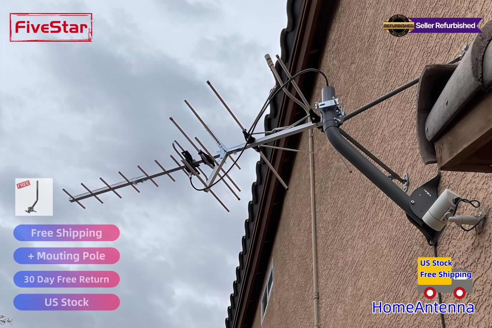 Yagi HD TV Antenna Attic or Roof Mount up to 200 Mile Range TV Antenna