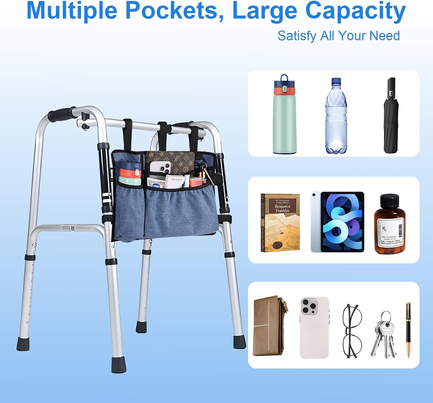 Universal Walker Bag w/ Cup Holder - Water Resistant Storage for Seniors