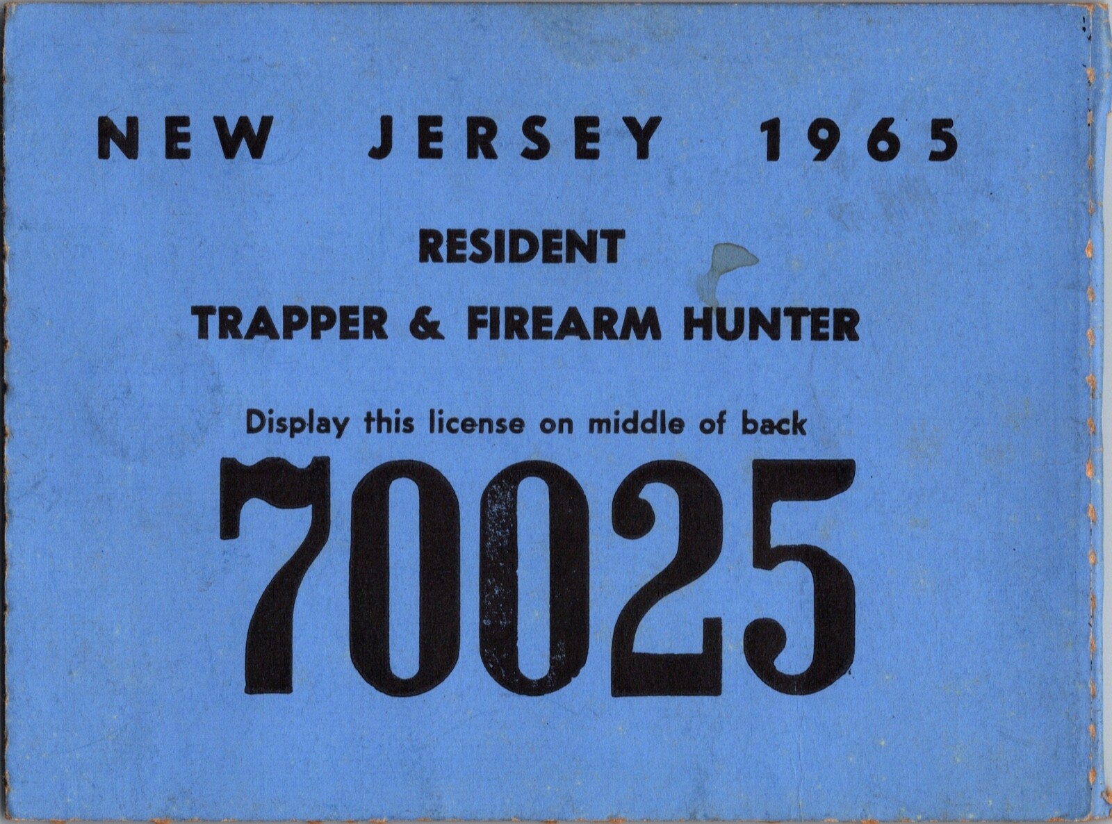 Hunting License Deer Tag 1965 New Jersey