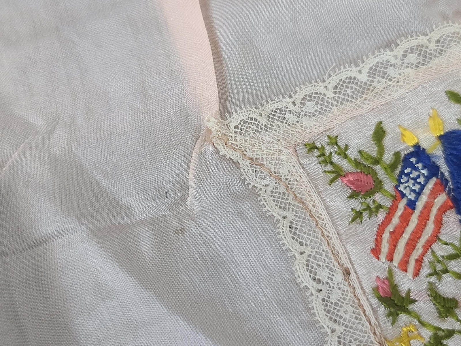 WWI Souvenir of France Silk Apron Allies Liberation Sweetheart Lace Duck Vintage