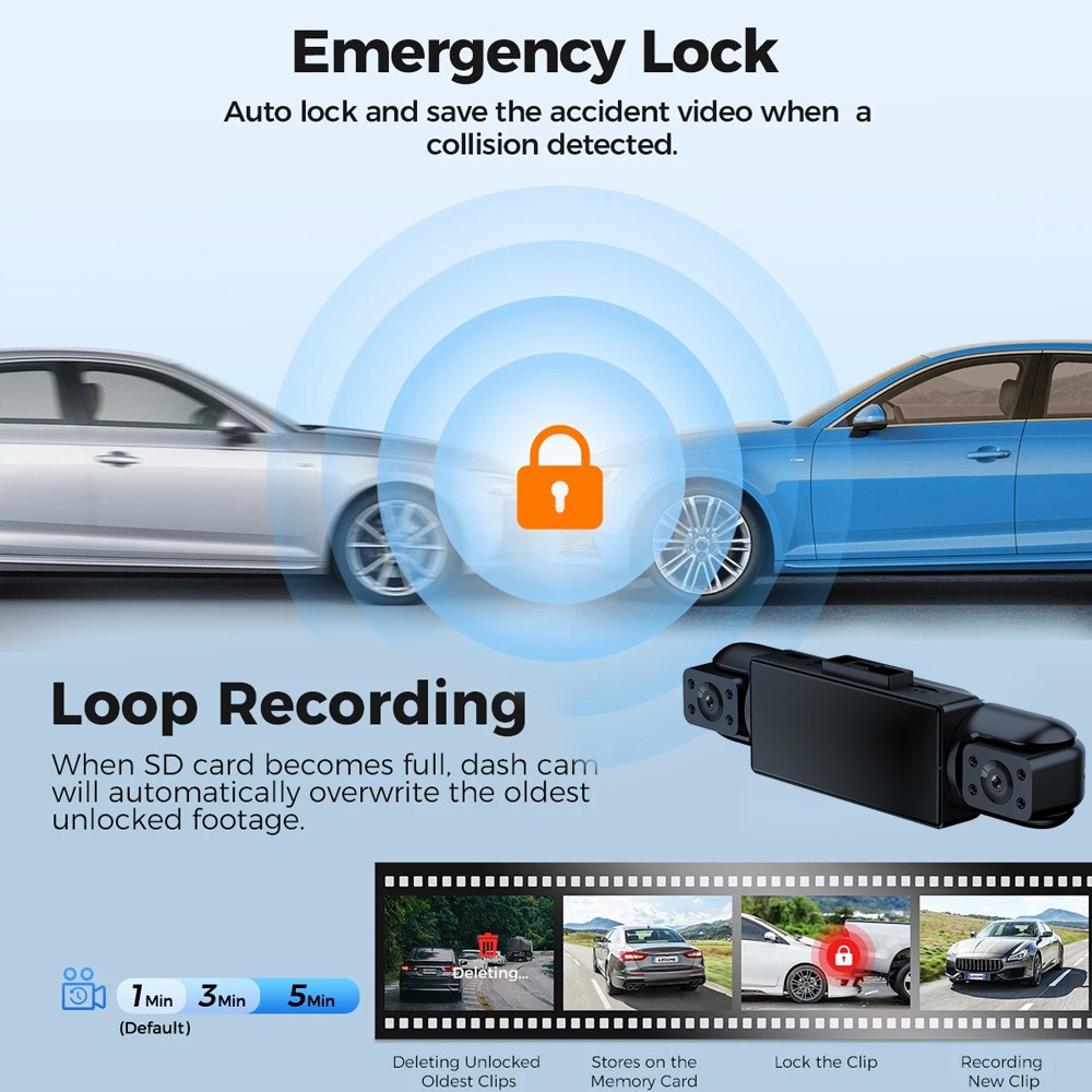 2K 4 Channels Dashboard Camera Dash Cam CAR DVR Driving Recorder 3.16 IPS Screen