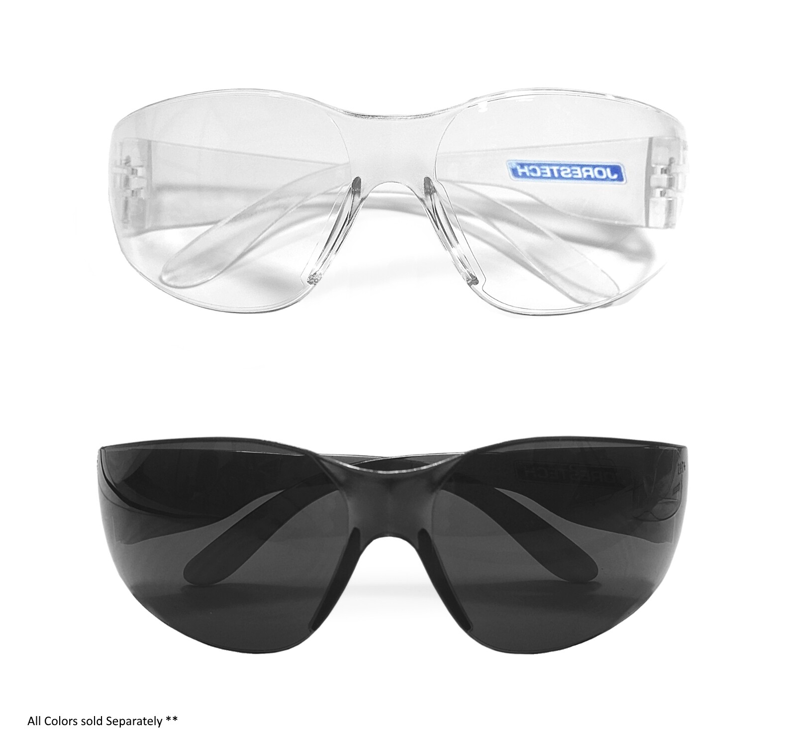 12 144 PAIR JORESTECH CLEAR/SMOKE UV LENS LOT SAFETY GLASSES BULK NEW
