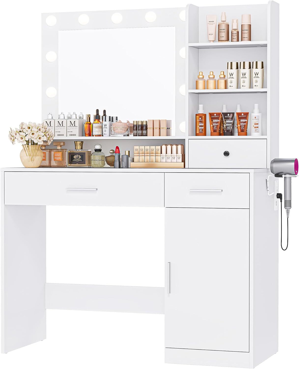 Vanity with Mirror Lights Makeup Vanity Desk Women Girls Bedroom Dressing Table