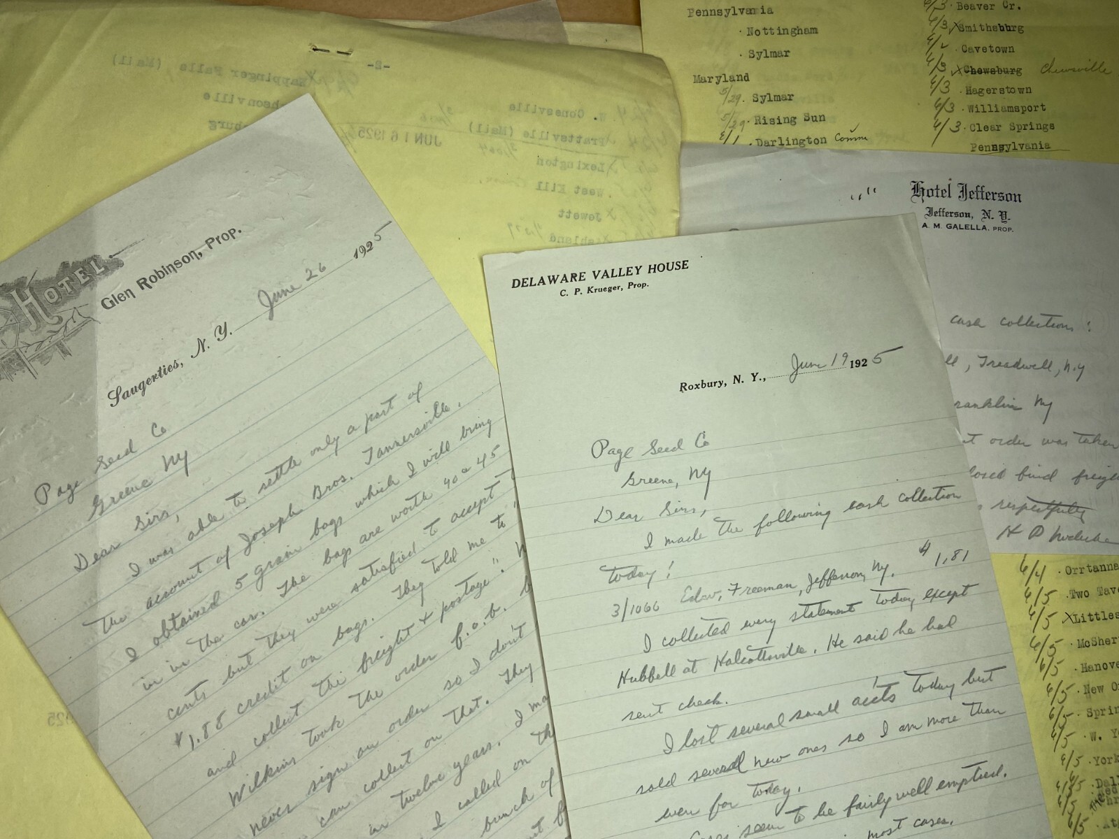 RARE Letter Archive - Traveling Salesman - Page Seed Co Greene, NY 1925 NY, PA,
