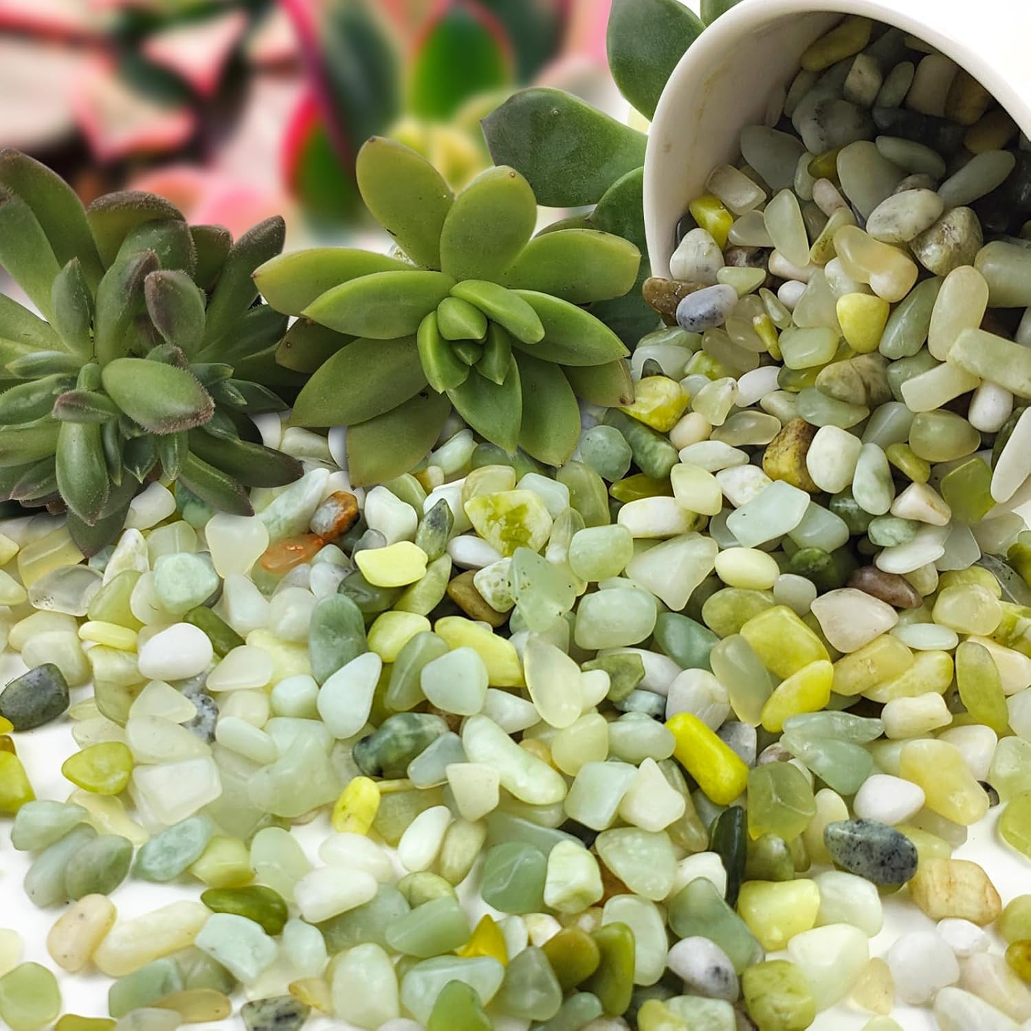 Jade Pebbles for Indoor Plants,1/4 Inch (3-6 MM) Polished Green Pea Gravel Small