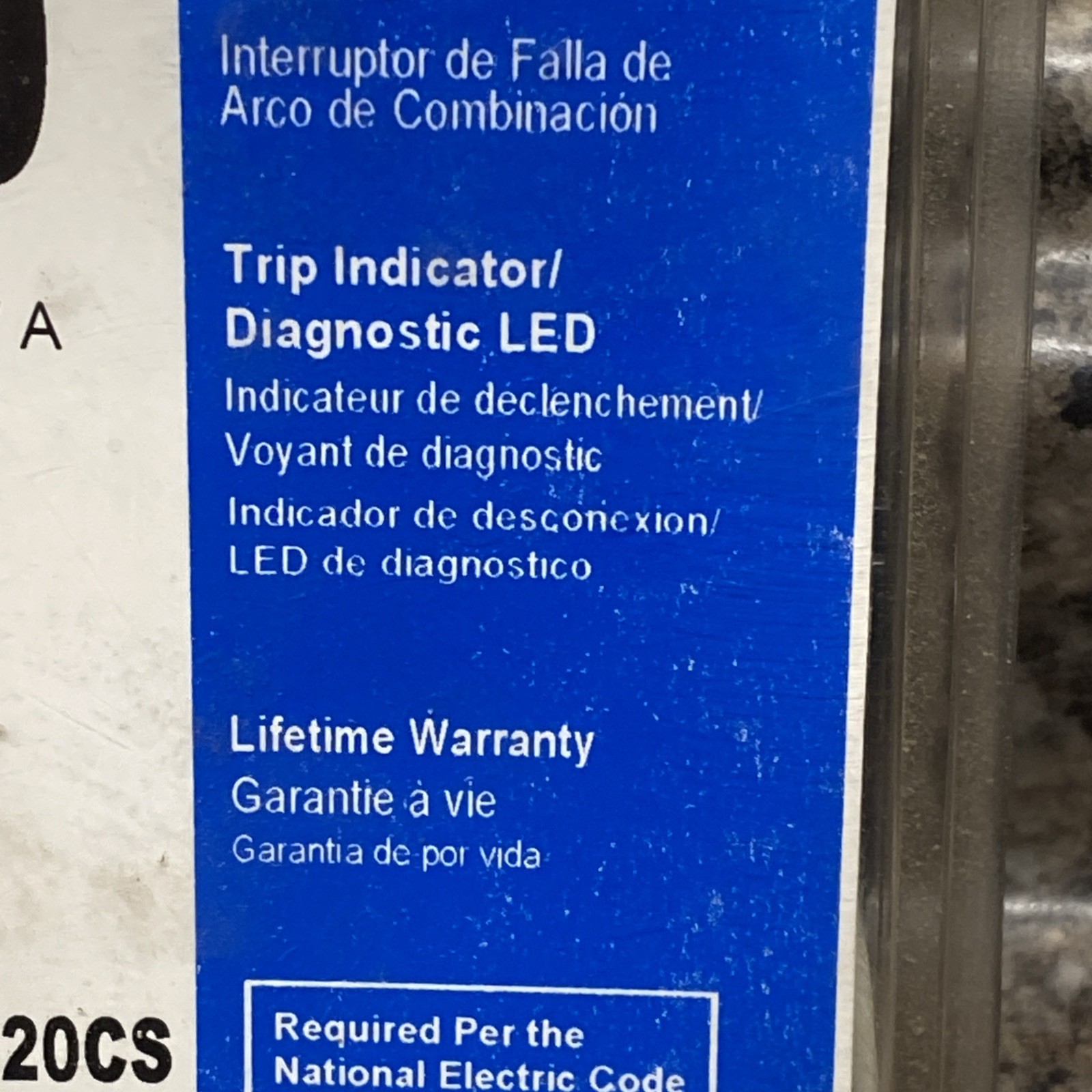 Eaton 20 amp single pole combination arc fault circiut breaker CHCAF120CS NOS