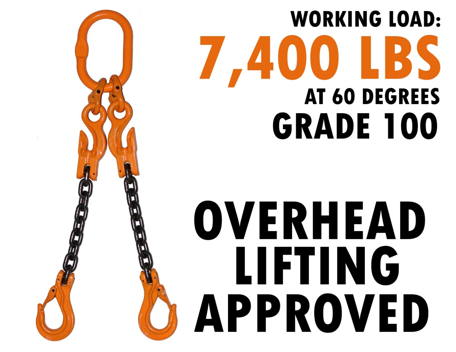 9/32" x 6' Chain Sling 2-leg Spreader Grade 100 Safety Latch Hooks Tagged