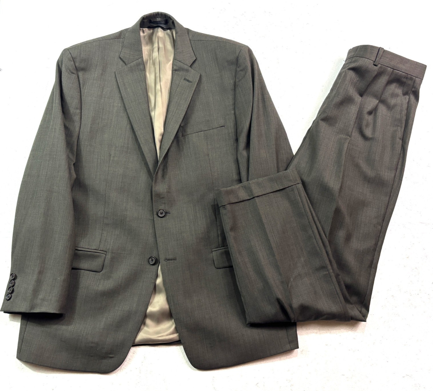 Ralph Lauren 44L 34x32 Green 2pc Pant Suit 100% Wool Pleated Cuffed Classic