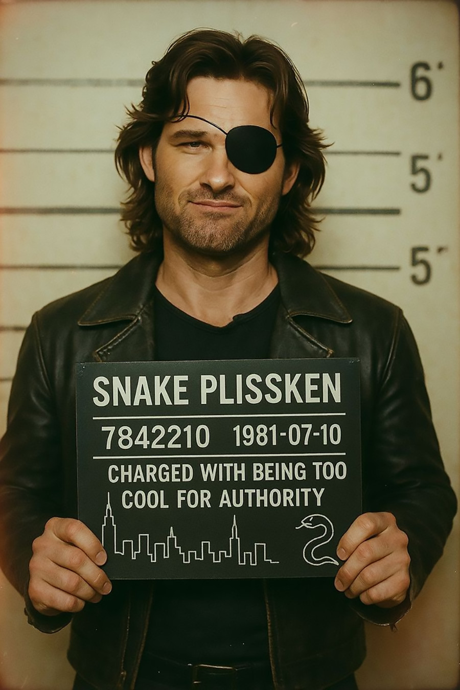 Kurt Russel Snake mugshot High Quality Metal Fridge Magnet 3x4 1105