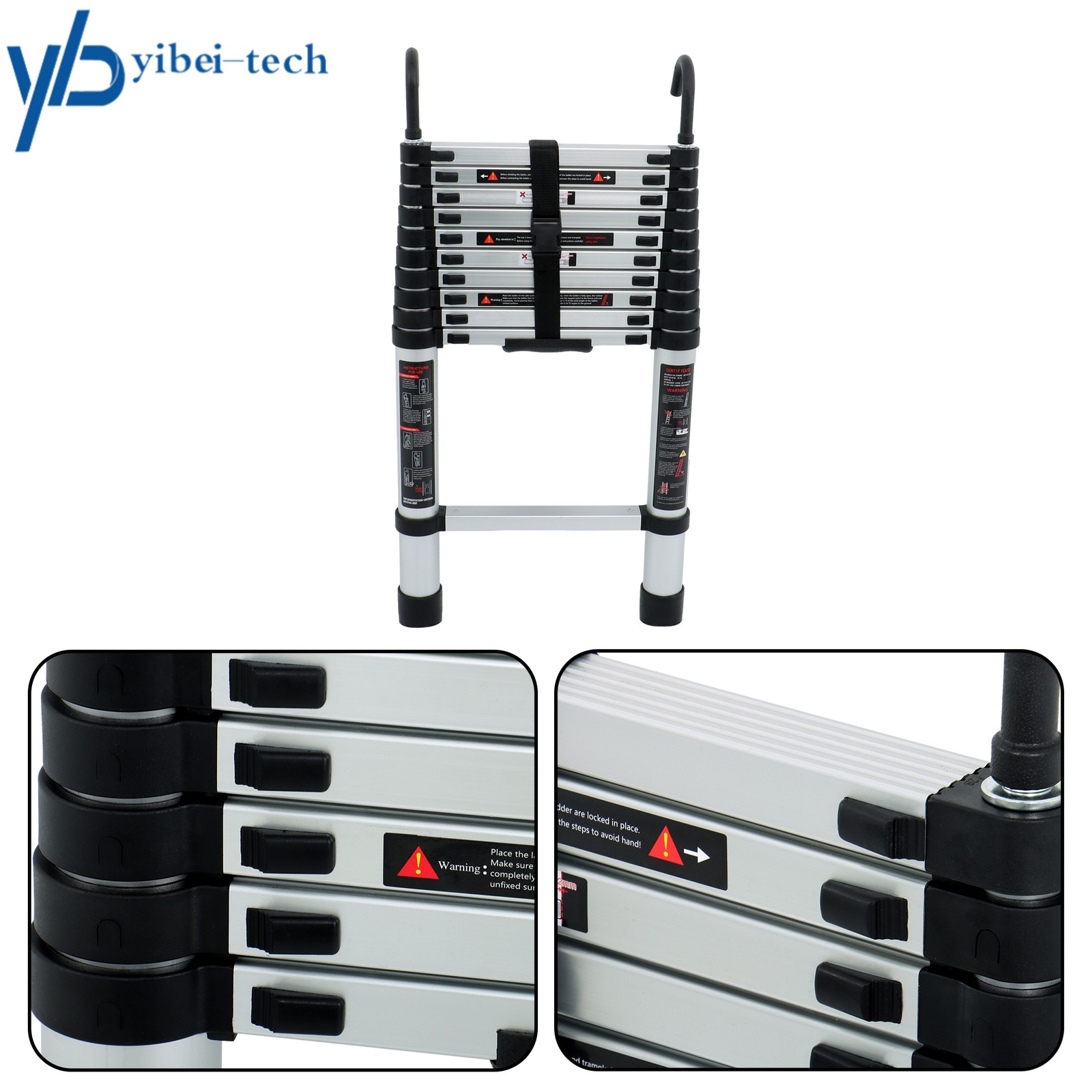 10.5 FT Telescoping Ladder Aluminum Telescopic Ladder with Hooks & Stabilizer