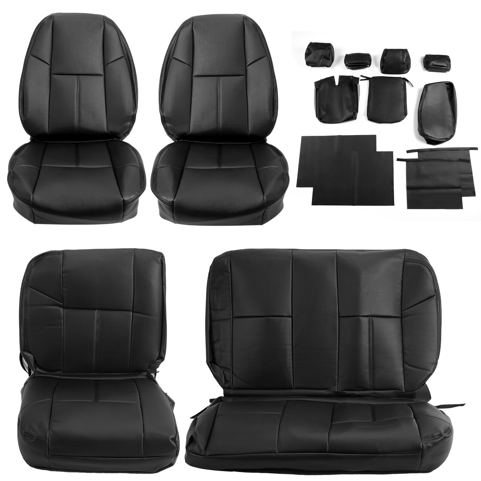 Front+Rear Black For 07-13 Chevrolet Silverado Seat Covers Extended Cab