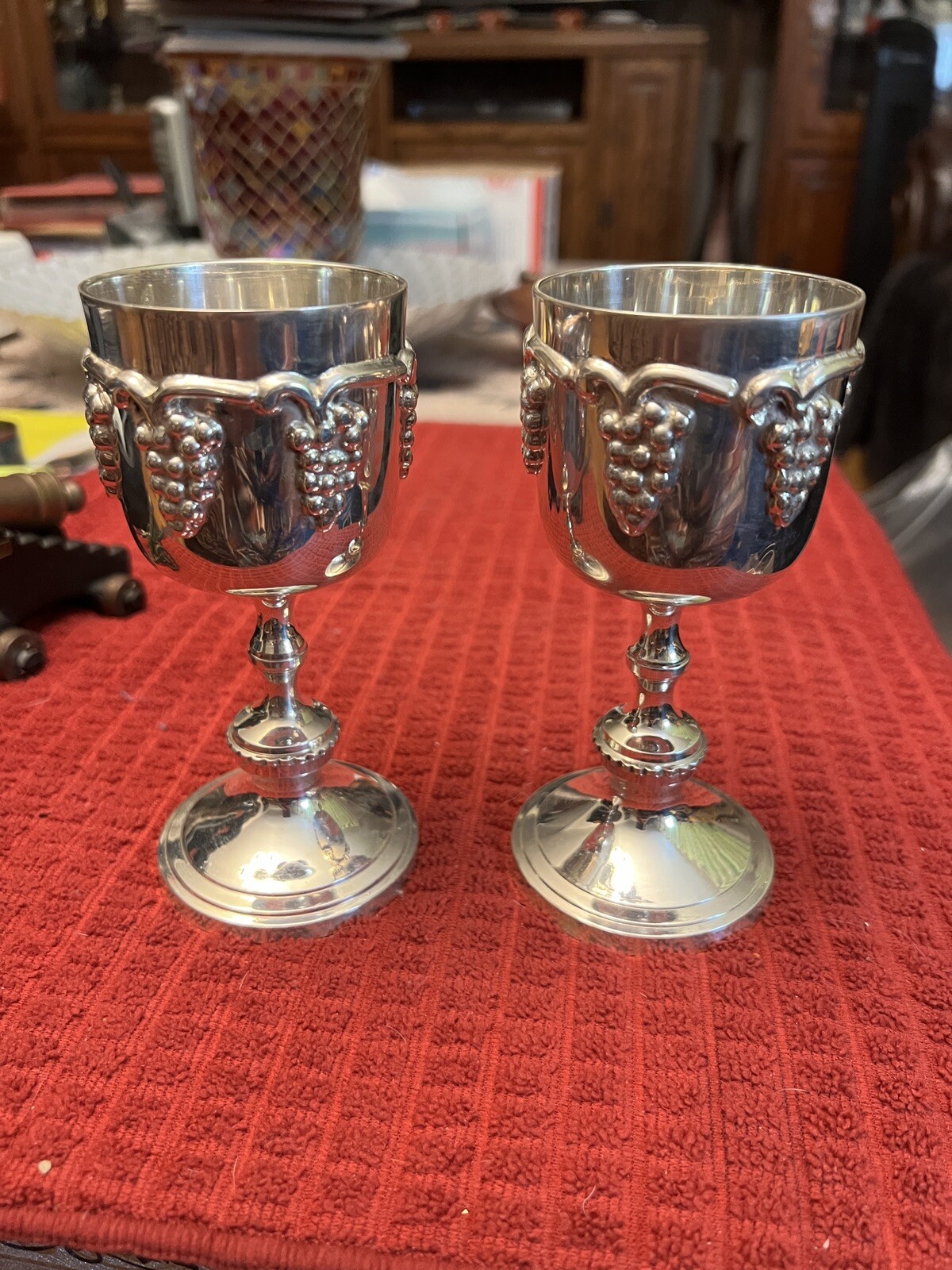Vintage Set Of 2 Italian Grape Harvest Silver Plated Champagne / Wine Goblets