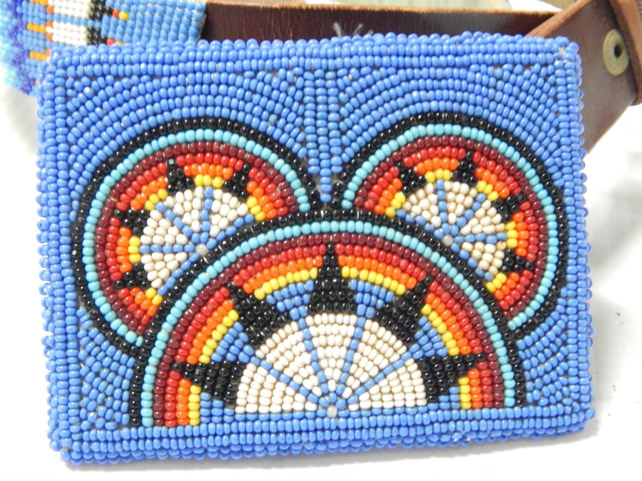 VINTAGE MONTANA NO. CHEYENNE PLAINS INDIAN PICTORIAL BEADED BELT + BUCKLE -MINT!